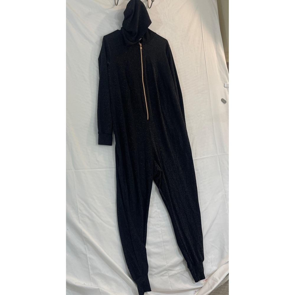 Savage X Fenty Jumpsuit Womens 1X Black Glitter Hooded Zip One Piece Lounge